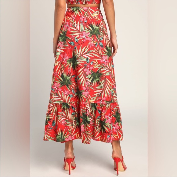 LULUS Island Experience Tropical Floral Ruffle Midi Skirt - Size Large - NWT - Picture 4 of 13